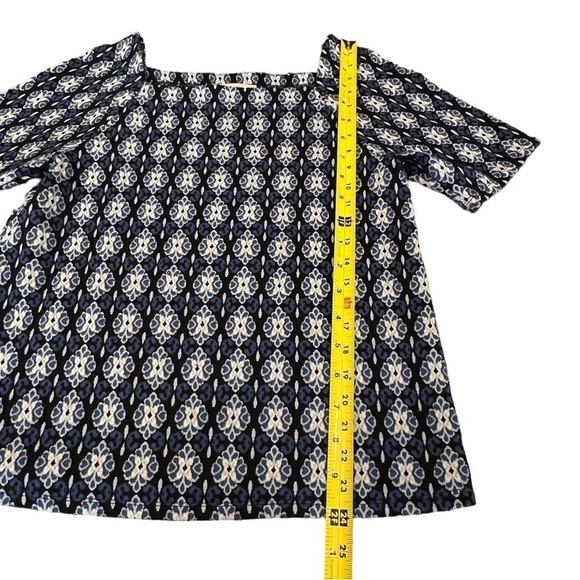 LOFT Blue Diamond Jacquard Square Neck Top, Size Small - Picture 8 of 8